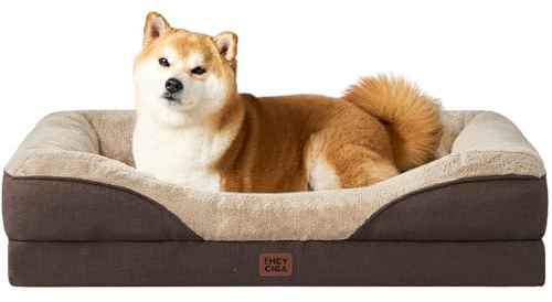 EHEYCIGA Orthopedic Dog Bed for Large Sized Dog, 36x27x7 Inch Large Memory Foam Dog Couch Bed with Sides, Waterproof Liner & Washable Removable Cover, Bolster Pet Sofa, Brown