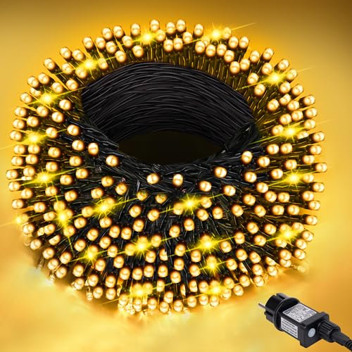 LED Lichterkette Außen, 10 m 100 LED Weihnachtsbaum Lichterkette, 8 Modi LED Lichterkette Innen mit Timing- und Speicherfunktion Für Weihnachten, Party, Hochzeit, Garten, Balkon Deko (Warmweiß)