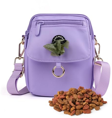 COOWONE Waterproof Dog Treat Bag, Dog Walking Bag, Treat Bag for Dogs, Dog Bag with Poop Bag Dispenser, Crossbody Bag for Dog Training, purple, Sporty