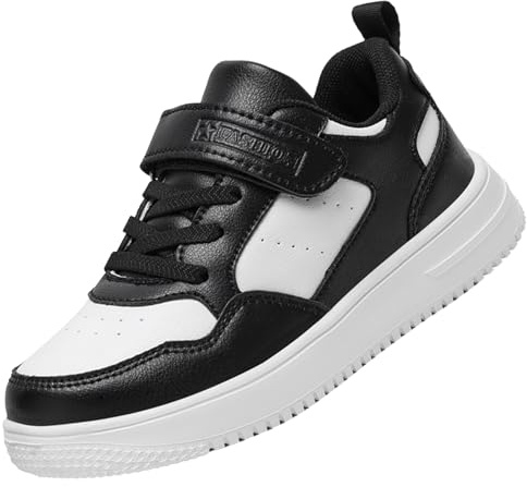Dhinash Baskets Mode Garçon Fille Chaussures de Sport Enfant Chaussures de Running Chaussures de Tennis pour École et Loisirs Noir Blanc Taille 37