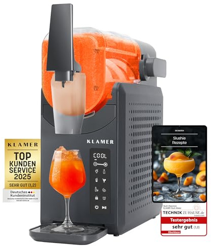 KLAMER Slush Maschine, mit 5 smarten Programmen: Slushie, Cocktail, Milchshake, Frappé, Wein, Automatische Reinigung, 2L Fassungsvolumen, Turbo Freeze, kein Eis erforderlich, mit digitalem Rezeptbuch