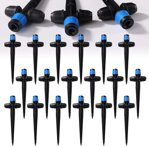 VooGenzek 18 Pezzi Regolabili a 360 Gradi Gocciolatori, Gocciolatori con Dado con Serratura a Spinato per Tubi da 1/4, Emettitori per Irrigazione a Goccia, per Sistema di Irrigazione, Blu