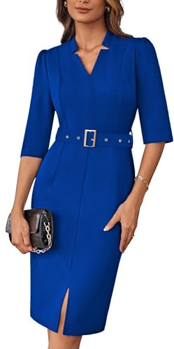 GRACE KARIN Women 3/4 Sleeves Bodycon Midi Dress Elegant V Neck Slim Fit Wrap Dress Royal Blue L