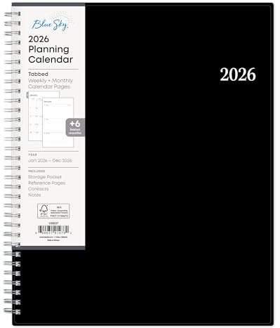 Blue Sky 2026 Weekly and Monthly Planner Calendar, Includes January 2026 - December 2026, 8.5 x 11, Flexible Cover, Wirebound, Laminated Tabs, Storage Pocket, Enterprise