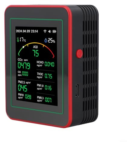 Monitor de calidad del aire interior, 15-en-1 Sensor inteligente de temperatura y humedad para TUYA App para pruebas y análisis de calidad del aire en el hogar (negro)