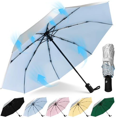 40/42/46/50inch UPF 50+ Sun Umbrella UV Protection UV Umbrellas for Sun Protection Compact Umbrella Travel Size Umbrellas for Rain Waterproof And Wind Resistant Auto Open Close (Silver/Blue, 42inch)
