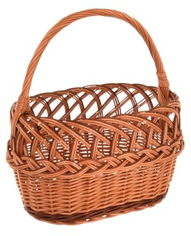 Aqbau® Weidenkorb einkaufskorb 37 x 40 x 20cm, Korb geflochten aus Weide, Picknickkorb, Pilzkorb, Tragekorb mit henkel, Flechtkorb, Zweifarbig Handgeflochten