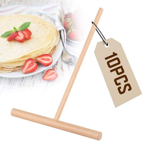 Juego de 10 Madera en T con Forma de Crepera Esparcidor, Espátula para Tortitas Herramientas de Cocina DIY Herramientas de Palo Chino Crepes
