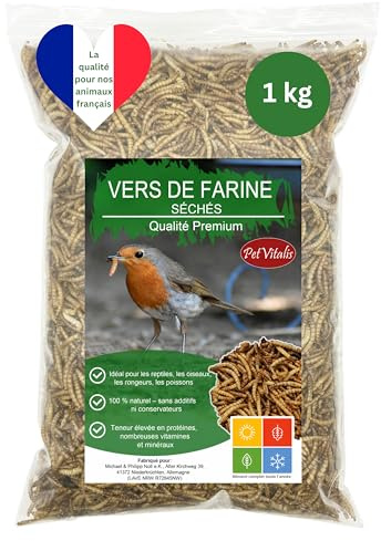 Mjölmaskar torkad 1 kg – premiumfoder för vilda fåglar, tillägg till fågelmat – proteinrikt mellanmål för fisk, reptiler och gnagare – året runt foder för igelkottar och ekorrar