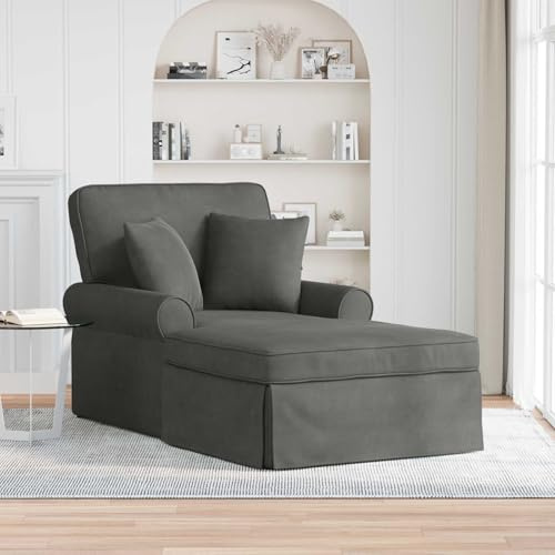 Basinlix Lounge Chaiselong med kudde 3-delad mörkgrå manchestertyg modern sittplats för vardagsrum sovrum relaxmöbler komfort