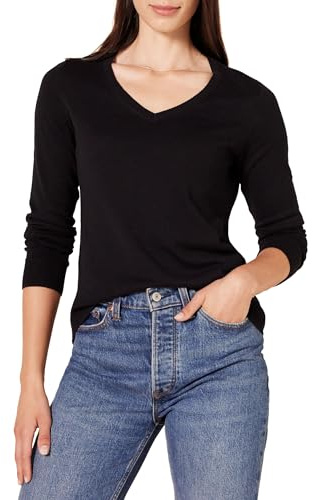 Amazon Essentials Maglione Leggero con Scollo a V Maniche Lunghe Donna, Nero, XXL