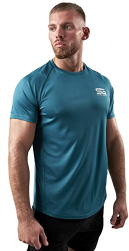 Satire Gym – Muscle Fit Sportskjorta för herrar/tajta och snabbtorkande sportnät-skjortor/sportkläder för herrar – lämpliga som fitness- och bodybuildingtröja, Bensingrön, L