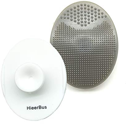 HieerBus Facial Cleansing Brush,Soft Silicone Face Scrubber,Facial Exfoliation Scrub for Massage Pore Cleansing Blackhead Removing Deep Scrubbing for All Kinds of Skins (2ed-White + Grey)