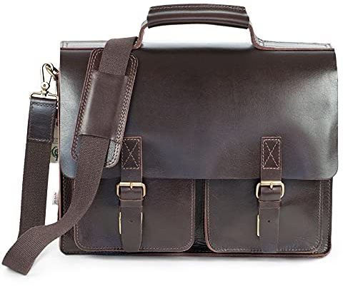 Jahn-Tasche - Naturleder Aktentasche/Lehrertasche Größe L aus Anilin-Leder, Braun, Modell 420-anilin