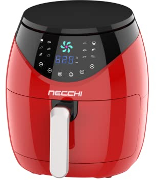 Necchi - NK8021 Friggitrice ad aria, 1500W, Display LED touchscreen 12 programmi, Vassoio alimenti antiaderente da 4.6 litri con griglia, timer da 30 minuti, controllo temperatura 80-200°