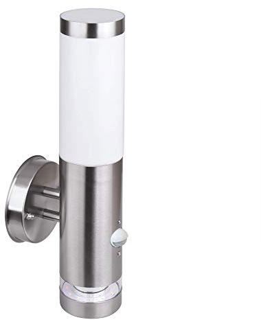 max K O M F O R T Edelstahl Außenwandleuchte mit Bewegungsmelder – Wandleuchte mit LED-Ring, E27 bis 25W, IP44, 230V, Sensor mit Zeit- & Dämmerungseinstellung, warmweiß 3000K232A21