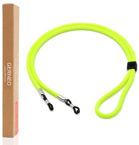 GERNEO® – DAS ORIGINAL – Florenz – Premium Brillenband für Sonnenbrillen & Lesebrillen Neon Yellow mit Silber Halterungen – verstellbar mit Kabelzug & Logogravur