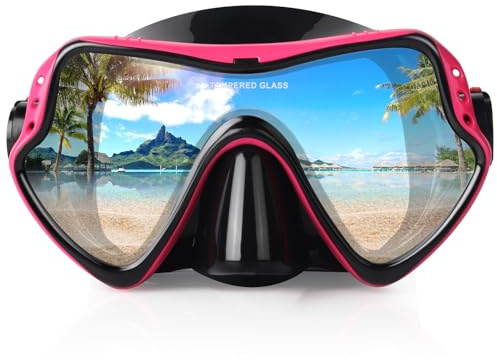 Adult Diving Mask Scuba Snorkel Mask with Tempered Glass Lens Professional Freediving Mask for Men Women Liquid Silicone Seal Anti-Fog Wide View Dive Mask for Underwater Swimming Ocean Exploration