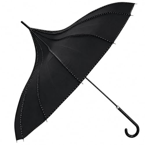 Superbia Pagoda Umbrella Parasol for Weddings and Special Events, Polka Dot Trim Long Stick Umbrella for Sun and Rain, 16 Rib Manual Brolly, Approx. 86 cm Diameter