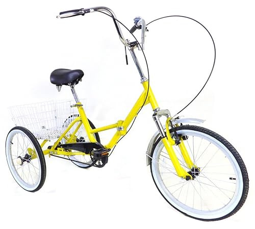 AOAPUMM 20-tums vuxen-trehjuling med enkel hastighet, vikbar trehjuling cykel för vuxna, trehjuling med inköpskorg, barnstol och vikbar korg