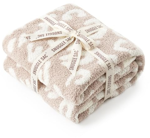 Snuggle Sac Leopard Throw Blanket for Couch Bed Sofa 50x60 inches, Reversible Beige Leopard Blanket Ultra Soft Cozy Blankets for Women Mothers Birthday Gifts