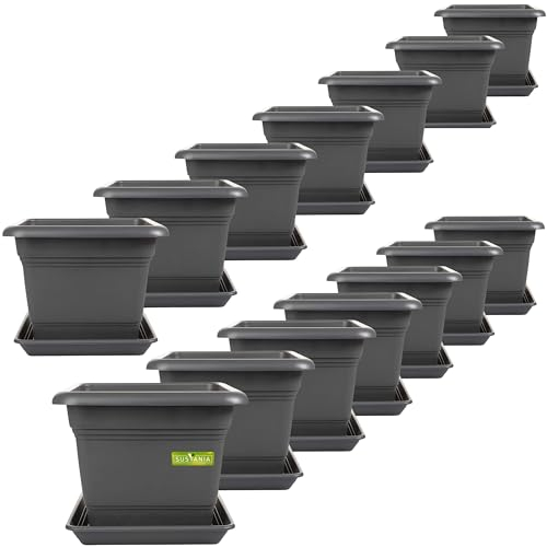 2friends Sustania Grand bac à Plantes extérieur, 14 pièces - 40x40 Pot de Fleurs Robuste, Grand bac à Fleurs, Cache-Pot Anthracite, Pot de Plantes Haut pour Jardin & terrasse