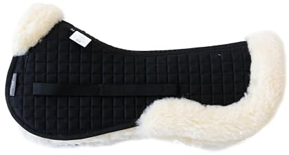 Naturally Equestrians Saddle Pad Lambskin Half Pad Sheepskin Saddle Pad Clear Spine Fully Lined Merino Wool Dressage Jumping Half Pads for Horses High Withers Spine Free (Natural & Black, Medium)