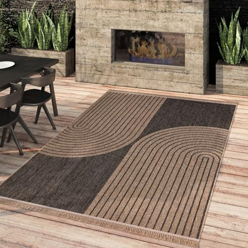 Taracarpet Outdoor & Indoor Teppich wetterfest Borneo Premium Sisal-Jute-Optik Natur für Wohnzimmer, Küche, Balkon, Wintergarten Welle anthrazit 160x220 cm
