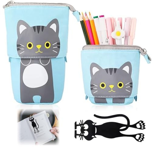 QOWUXHZ Schlampermäppchen Und Lesezeichen Federmäppchen Reißverschluss 2-In-1 Schlampermäppchen Und Stifteköcher Federmäppchen Mädchen Ständer Bleistifthalter Teleskopisch Mäppchen
