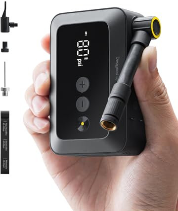 HOTO Inflador de Ruedas para Coche, Mini Bomba de Aire para Bicicleta, Compresor de Aire Portátil de 150 PSI, Inflado Rápido en 25 Segundos, con Manómetro y Válvulas Presta y Schrader.