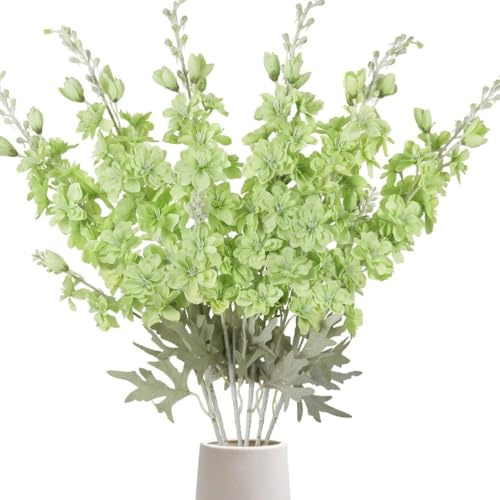 OUKEYI 33.5in 6pcs Fake Flower Delphinium Artificial Silk Larkspur Long Stem Flowers for Tall Vase Home Wedding Party Decor (Green)