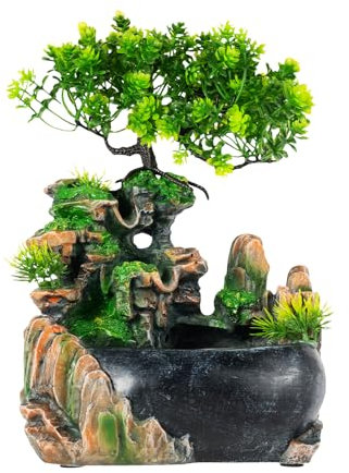 MINRS Fontana da interni con piante, fontana da tavolo, in pietra, a cascata con pompa, 19 x 13 x 28,5 cm