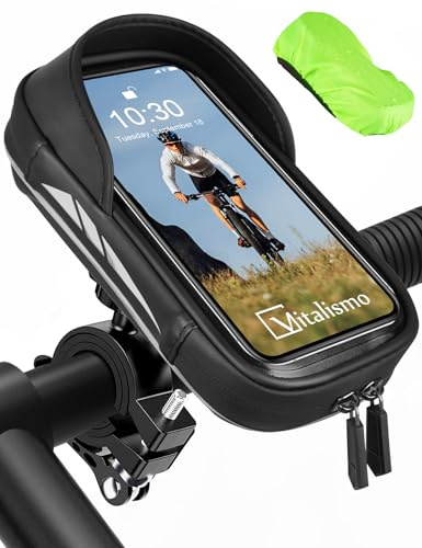 Vitalismo Soporte Móvil Bicicleta Moto Impermeable, Bolsa Manillar Bicicleta con Cubierta de Lluvia Rotación 360 Porta Móvil Bici para Teléfono hasta 7 Pulgadas
