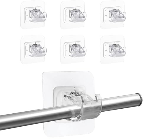 yolzhxe 10 Pezzi Ganci per Tende Senza Bucare, Ganci Adesivi, Staffa Autoadesiva per Asta Tende, Supporto per Bastone Tenda per Bagno, Cucina, Camera da Letto, Trasparente