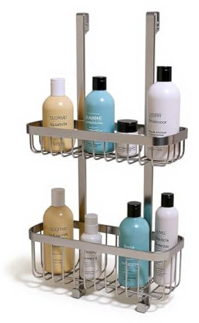 Amig - Mensola per doccia sospesa - Organizzatore per il bagno con 2 livelli per lo schermo della doccia - Cestino senza fori per gel, shampoo e accessori da bagno - Acciaio inox
