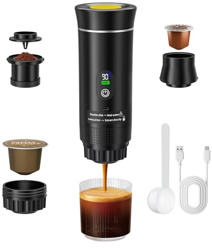 Trsaow Cafetera Espresso Portátil, Cafetera Eléctrica 3 en 1, Cafetera Portátil Para Camping, mini Autocalentable, Compatible con Café Molido y Cápsulas