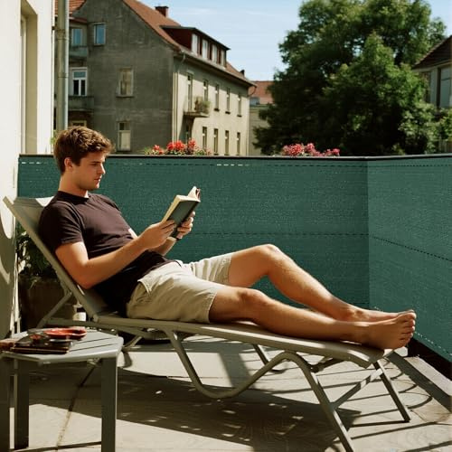 Soontrans Balkon Sichtschutz 1 x 10 m, Schatten Sichtschutz Seelenfrieden, Sichtschutz Balkon aus HDPE, Blickdicht UV-Schutz, Schattiernetz mit Kabelbinder für Gitter Geländer Zaun (Grün)