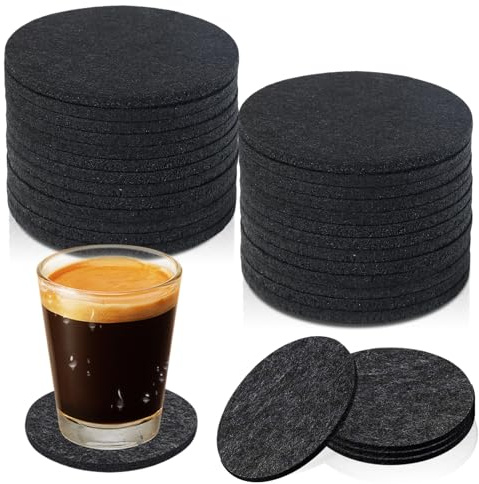 30 Posavasos Redondos de Fieltro Negro - Antideslizantes y Resistentes al Calor, Posavasos para Vasos, Bebidas, Bares, cafés, decoración de Mesa, Lavables