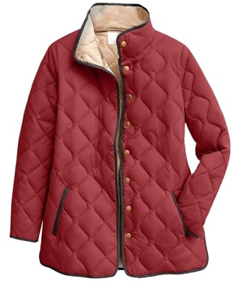 Generisch Anorak - Veste d'hiver pour femme - Grande taille - Manches longues - Avec boutonnière - Légères - Rembourrées - Veste d'hiver pour femme, rouge, 3XL