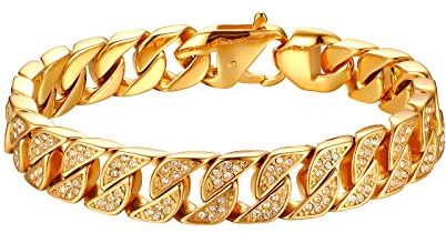 JewelryWe Schmuck Herren Damen Armband Panzerarmband Gold Edelstahl Panzerkette Armkette mit Strasssteinen 22cm