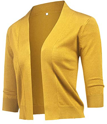 URRU Women's 3/4 Sleeve Tailored Cropped Bolero Shrug Blazer Evening Party Jacket Yellow L