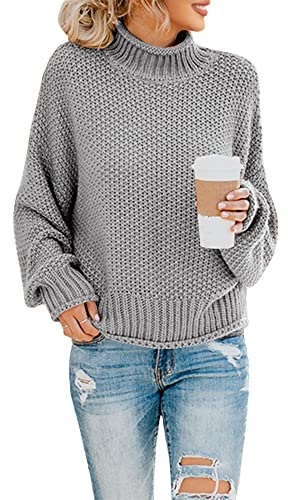 Saodimallsu - Maglione da Donna a Dolcevita Oversize, a Maniche Lunghe a Pipistrello, Pullover Largo Lavorato a Maglia Grossa, S