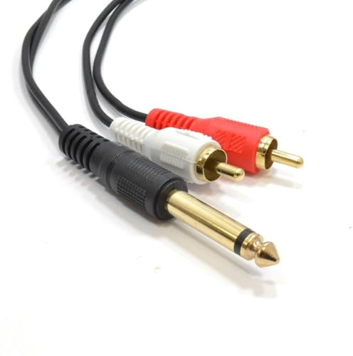 kenable 6,35 mm Mono Jackplug till 2x RCA Phono Audiokabel Skärmad Svart 5 m [5 meter/5m]