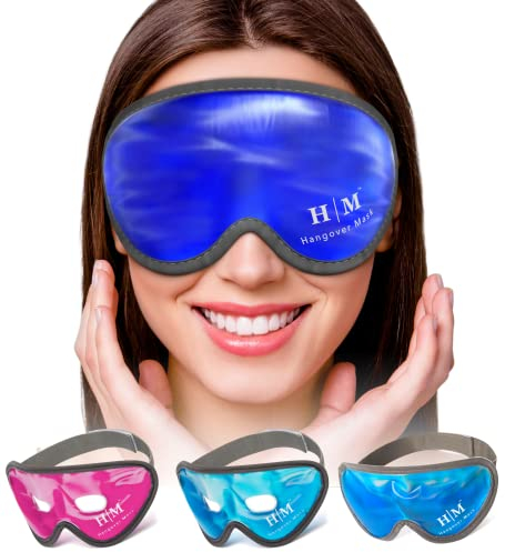 MyHalos Gel Eye Mask - Reusable Cooling Eye Mask with Adjustable Straps - Cold Mask for Puffy Eyes, Dark Circles and Hangovers - Eyes Ice Pack Compress for Sinus, Headaches & Puffiness, (No Eyeholes)