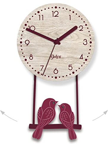 DEKORI - Orologio Legno da Cucina Moderno con Uccellini a Pendolo. Preciso e Silenzioso. Arreda e Rallegra ogni Ambiente della Casa, Made In Italy.
