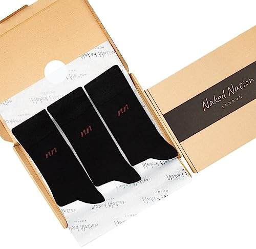 6 paia di calzini di bambù lussuosi, unisex multipack super morbidi, per uomini e donne, calzini per abiti, polsini comodi, casual, vestiti e calzini da lavoro, marchio britannico, (nero, taglia L)