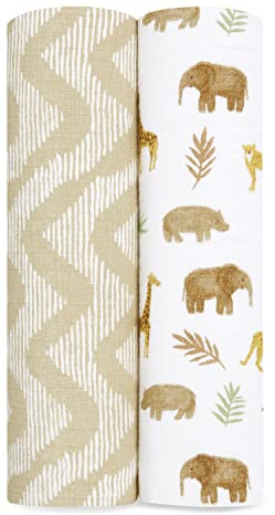 aden + anais™ essentials cotton muslin 2 pack swaddle blanket elephant circus (Tanzania)