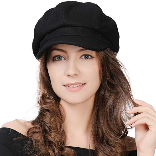Comhats - Berretto da donna in lana con palloncino, caldo berretto da pittore con visiera, L