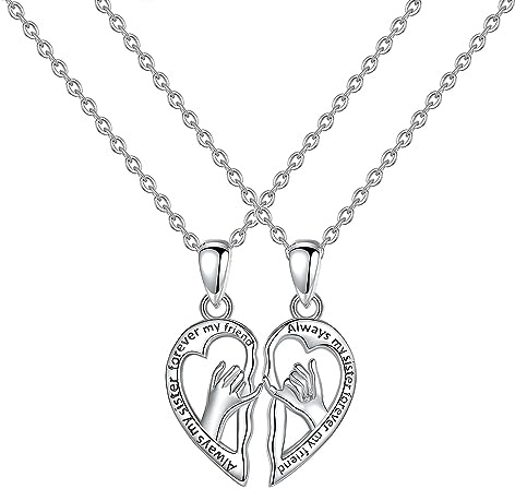Yifnny Collar de Hermanas, Collar colgante de corazón para mujer Con el texto Always My Sister Forever My Friend en inglés Colgante Corazón Puzzle Personalizado Regalo de Mujer Amiga (Plata)