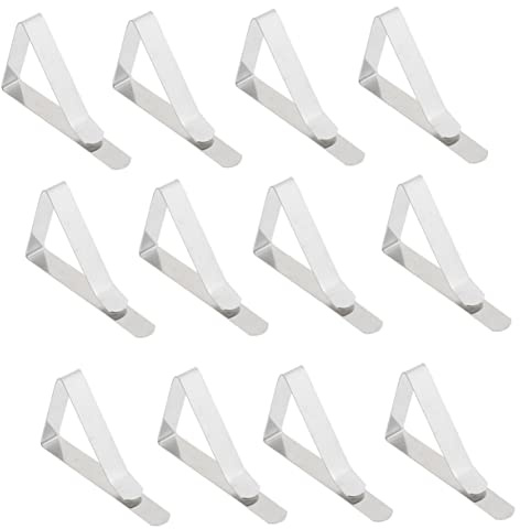 HEMOTON Pinzas para Manteles De Acero Inoxidable 4.5 Cm De Gran Apertura Clip Ajustable Sujeta Manteles Resistentes para Picnic, Fiestas y Cenas Al Aire Libre Juego 12 Piezas
